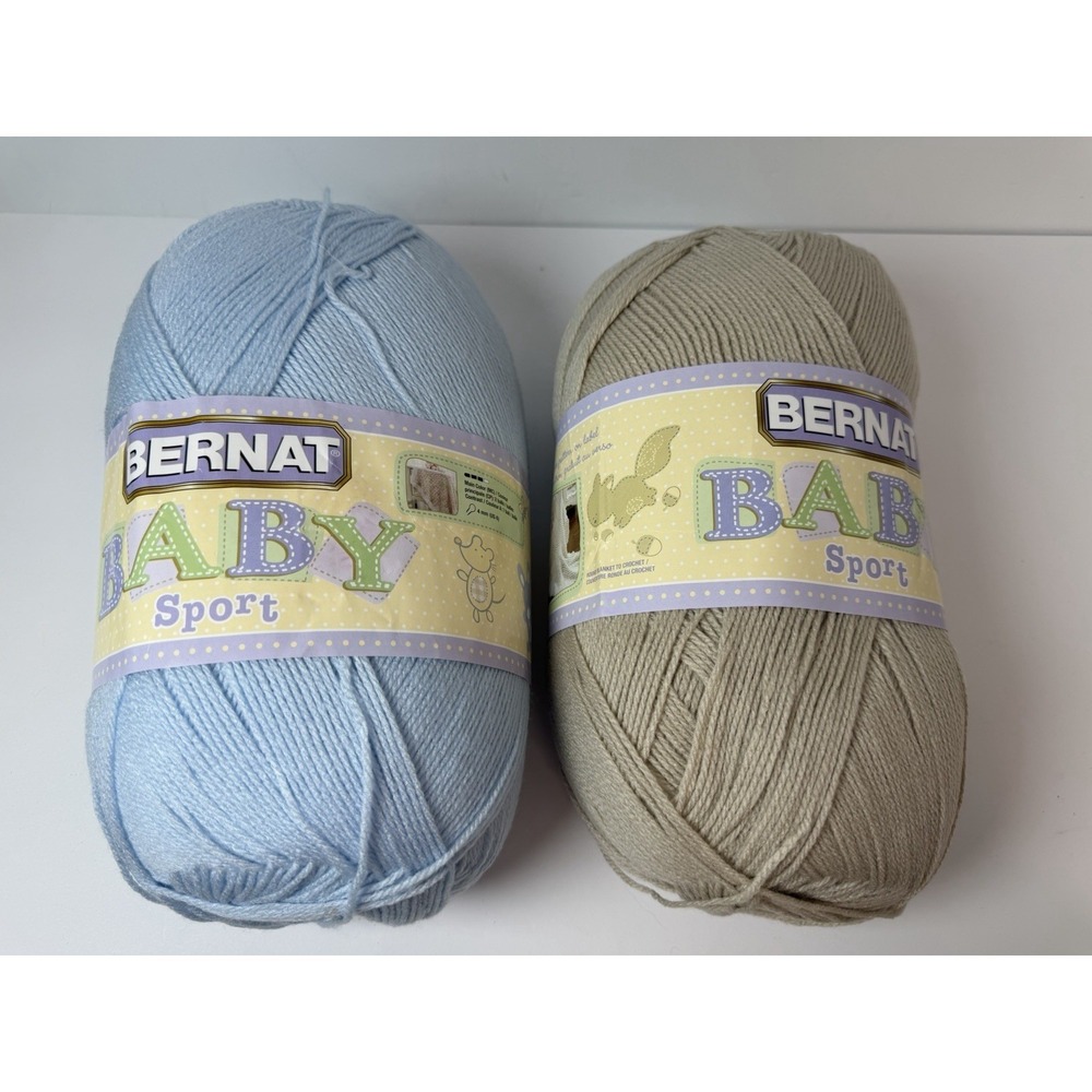 Bernat Baby Sport Acrylic Yarn 12.3oz Color Baby Blue & Taupe Lot Of 2